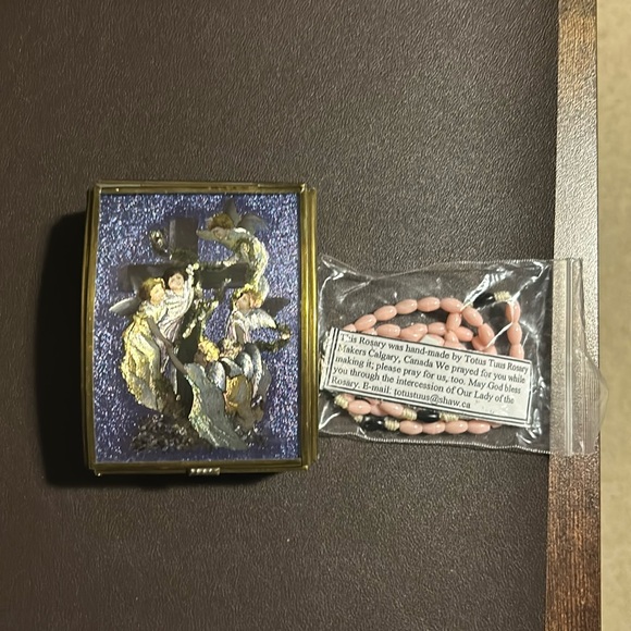 Vintage 90’s classic Via Vermont cross angels glass and brass trinket box - Picture 1 of 17